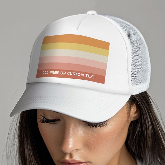 Retro Coral Sunset Rand minimal Sans Serif Namn Keps (Custom Trucker Hat with Custom Text)