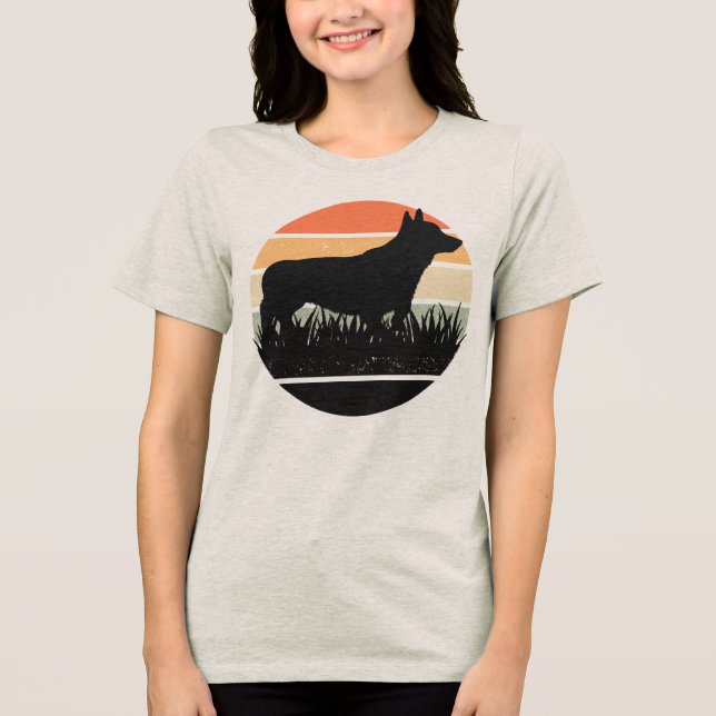 Retro Corgi Sunset T Shirt (Framsida)