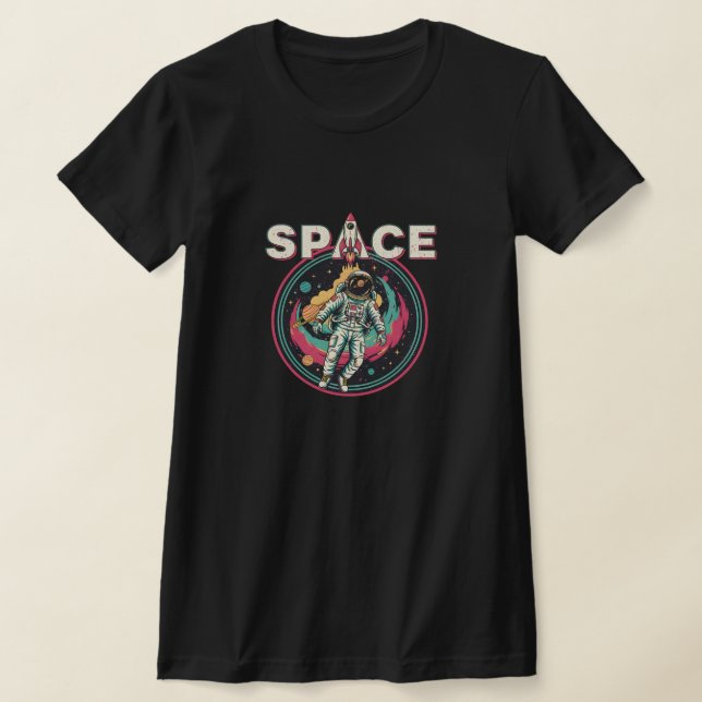 Retro Cosmic Astronaut Space Art T Shirt (Laydown)