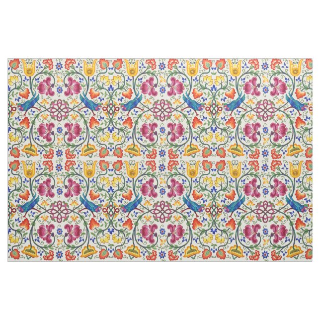 Retro Country Kycklingar I Blommig Trädgårdsmönste Tyg (Fat Quarter)