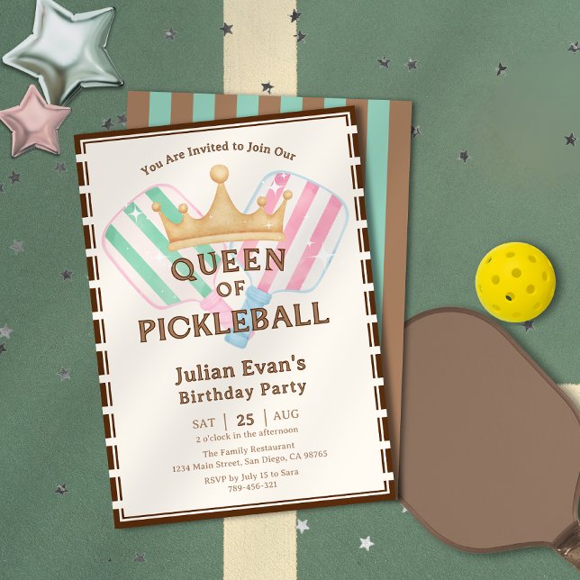 Retro County Klubb Queen of Pickleball Birthday Inbjudningar (Chic Navy Blue Beer Label Brewery Theme Birthday Invitation)