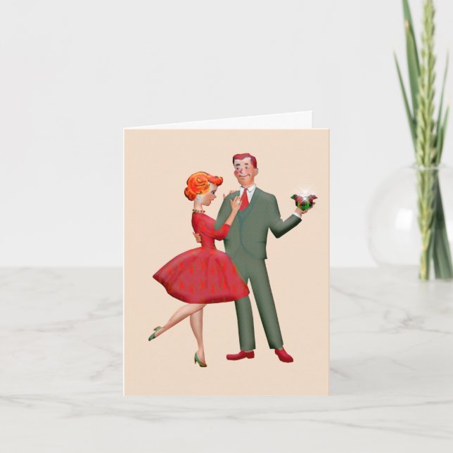 RETRO COUPLE CHRISTMAS ART GREETING CARD HELGKORT (Framsida)