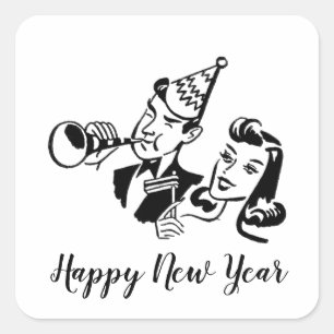 Retro Couple Gott nytt år Fyrkantigt Klistermärke