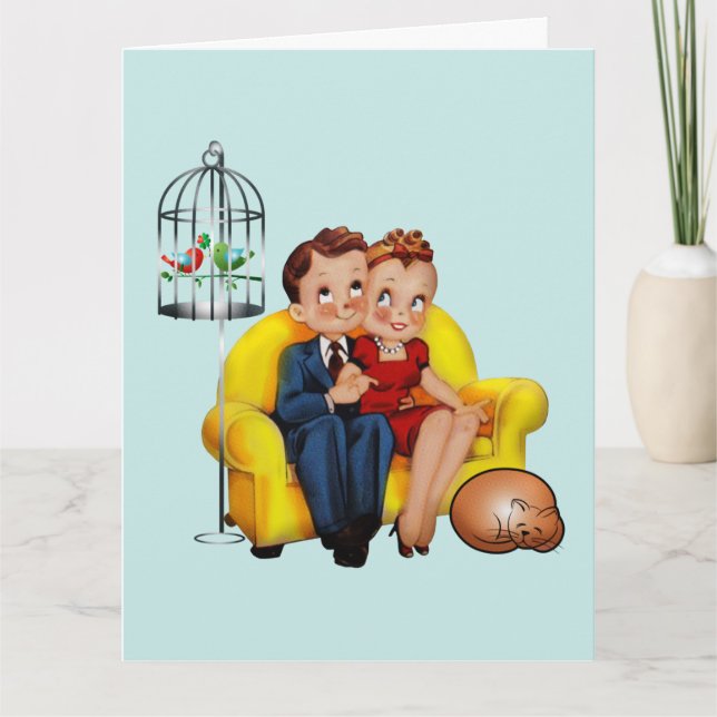 RETRO COUPLE HAPPY ANNIVERSARY CAR KORT (Framsida)