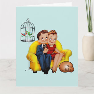 RETRO COUPLE HAPPY ANNIVERSARY CAR KORT