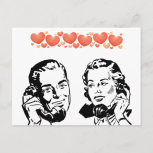 RETRO COUPLE I KÄRLEK PÅ ROTARY TELEPHONE POSTCARD VYKORT