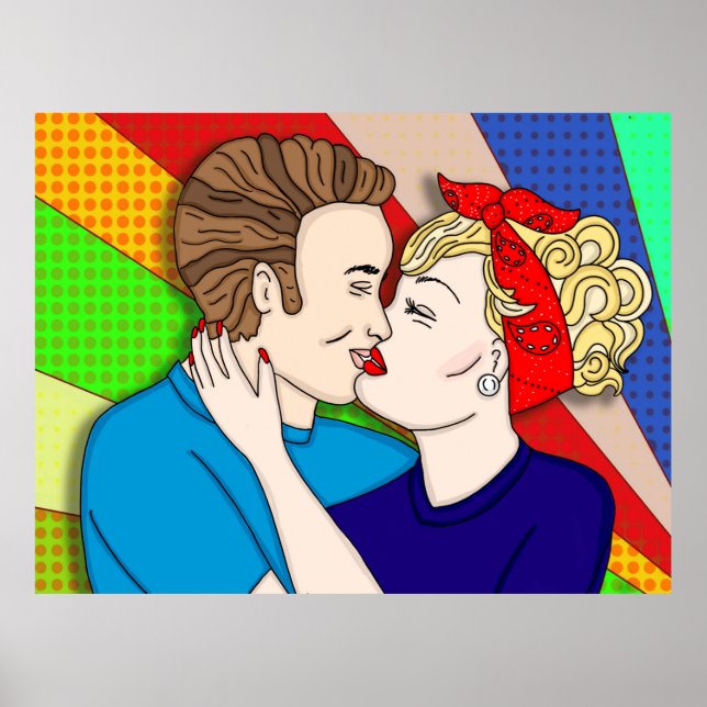 Retro Couple Kissing, 1950's Pop Art Poster (Framsidan)