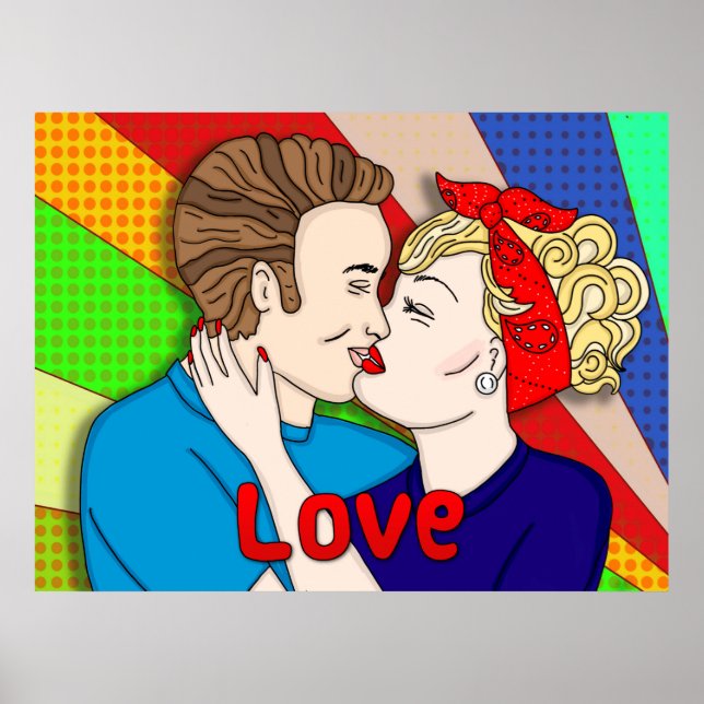Retro Couple Kissing, 1950's Pop Art Poster (Framsidan)