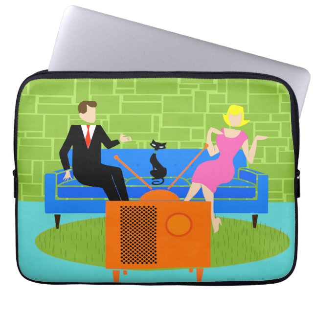 Retro Couple med Cat Laptop sleeve (Framsidan)