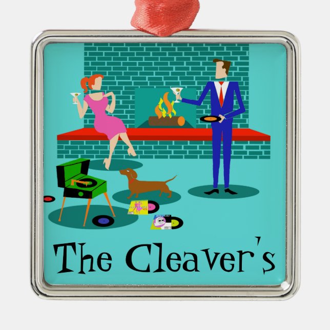 Retro Couple med Hund julprydnad Julgransprydnad Metall (Framsidan)