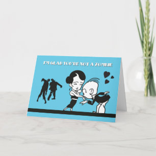 Retro Couple & Zombie Valentine Day Card Helgkort