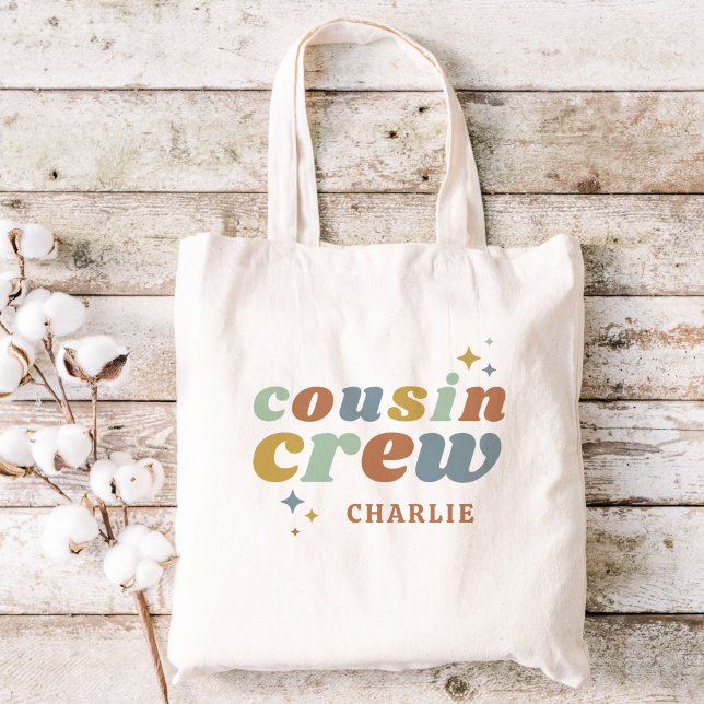 Retro Cousin Crew Monogram | 2 sidutskrift Tygkasse (Skapare uppladdad)