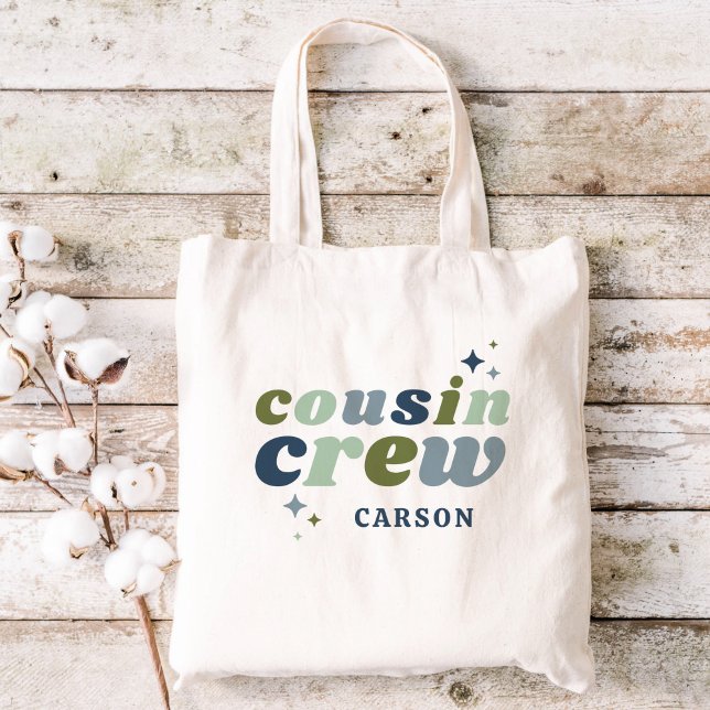 Retro Cousin Crew Monogram | Matchande barn Tygkasse (Skapare uppladdad)