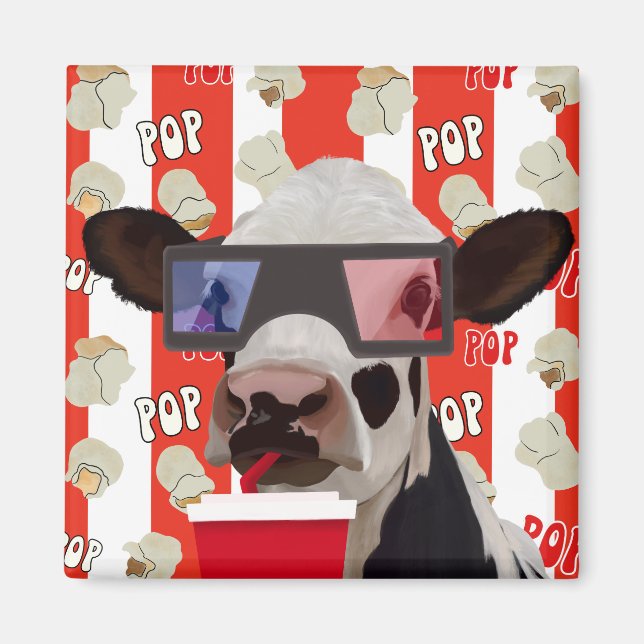Retro Cow Red Stripe Popcorn Mönster Magnet (Framsidan)