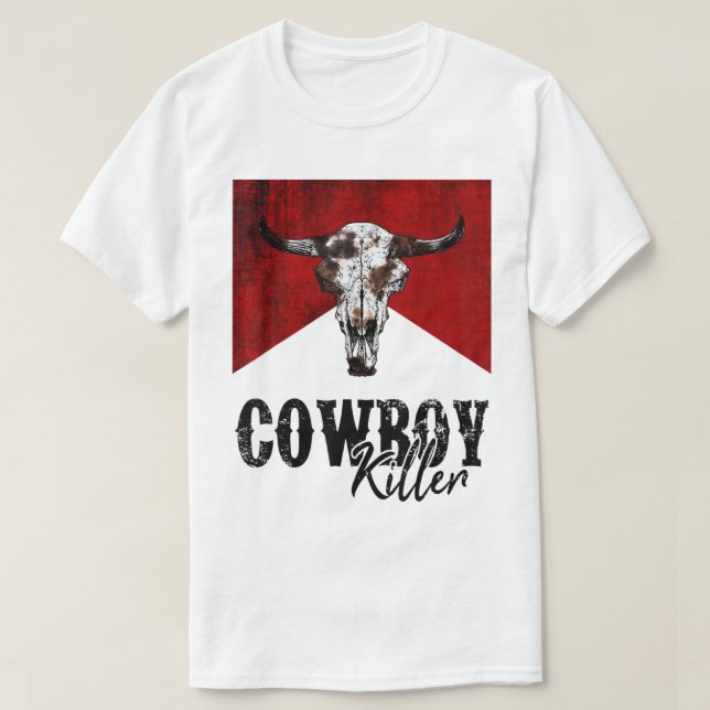 Retro Cow Skull Cowboy Killer Westernare Land Cowg T Shirt (Design framsida)