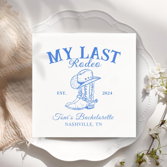 Retro Cowboy Blue Bachelorette Party Pappersservett (Skapare uppladdad)