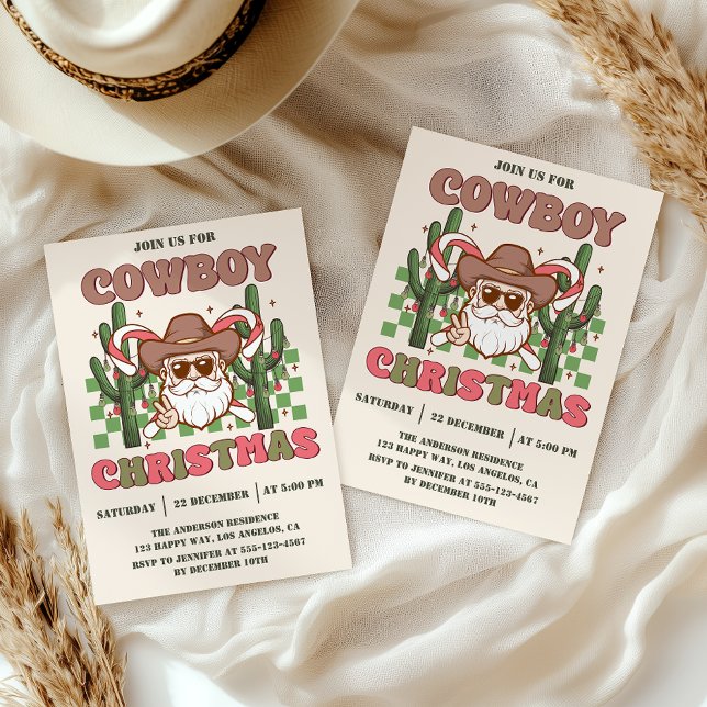 Retro Cowboy Christmas Party | Western Holiday     Inbjudningar (Skapare uppladdad)