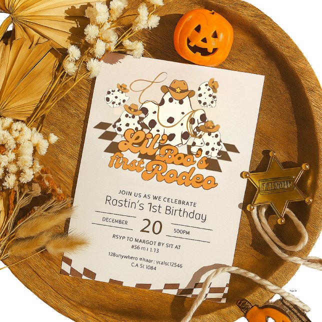 Retro Cowboy Halloween First Rodeo Birthday Inbjudningar (Skapare uppladdad)