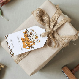 Retro Cowboy Halloween Rutigt Mönster Tack Boo Presentetikett