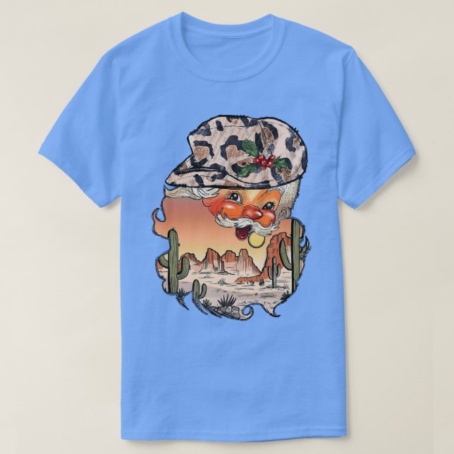 Retro Cowboy Hat Santa Claus Desert Western Merry  T Shirt (Design framsida)