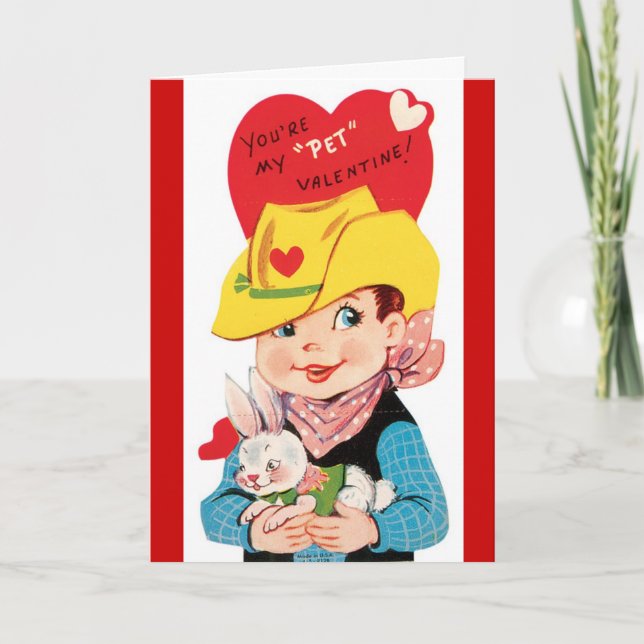 Retro Cowboy med Pet Valentine Day Card Helgkort (Framsida)