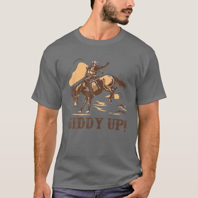 Retro Cowboy Rodeo giddy håller dina hästar Weste T Shirt (Framsida)