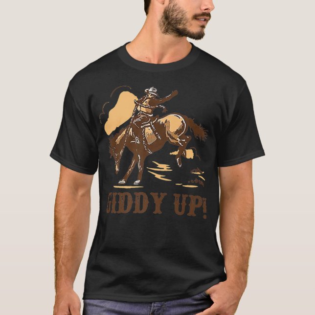 Retro Cowboy Rodeo giddy håller dina hästar Weste T Shirt (Framsida)
