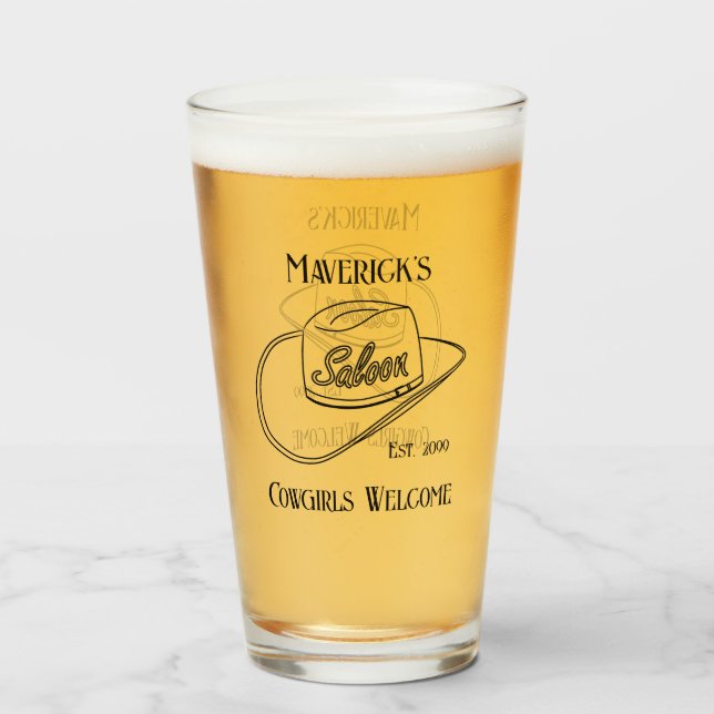 Retro Cowboy Saloon Drinkware Pint Beer Glaskopp (Framsida fylld)