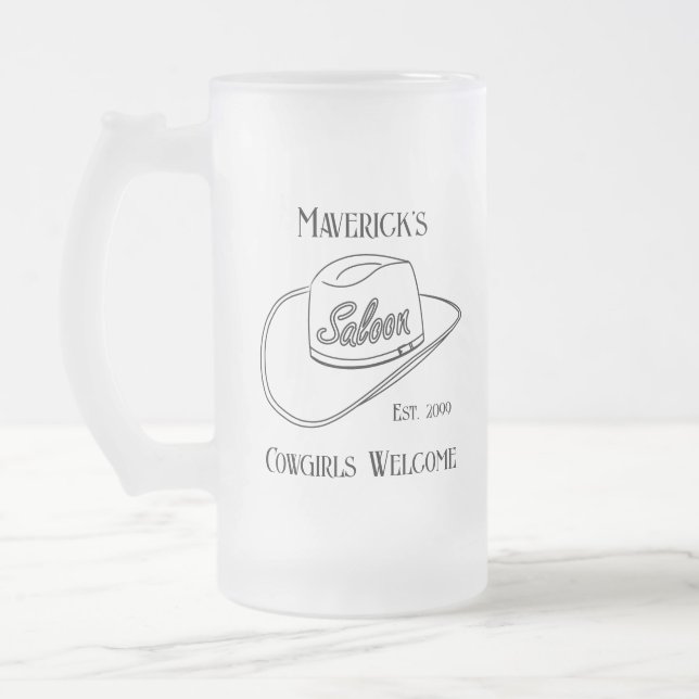 Retro Cowboy Saloon Drinkware Pint Frostat Ölglas (Vänster)