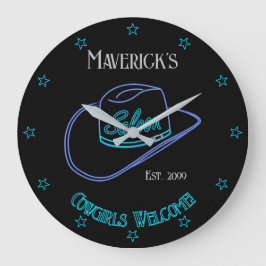 Retro Cowboy Saloon Wall Clock Lg. Stor Klocka