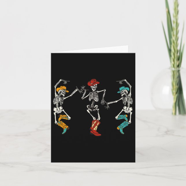 Retro Cowboy Skeleton Cowgirl Dancing Boots Hallow Kort (Framsida)