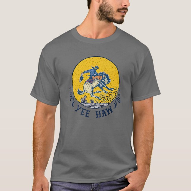 Retro Cowboy Yehaw Westernare Land Cowgirl Horse T Shirt (Framsida)