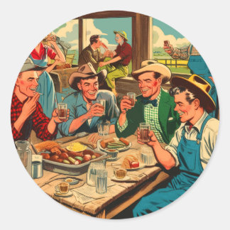 Retro Cowboys Tecknader Runt Klistermärke