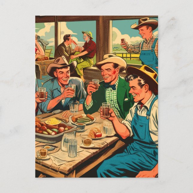 Retro Cowboys Tecknader Vykort (Framsida)