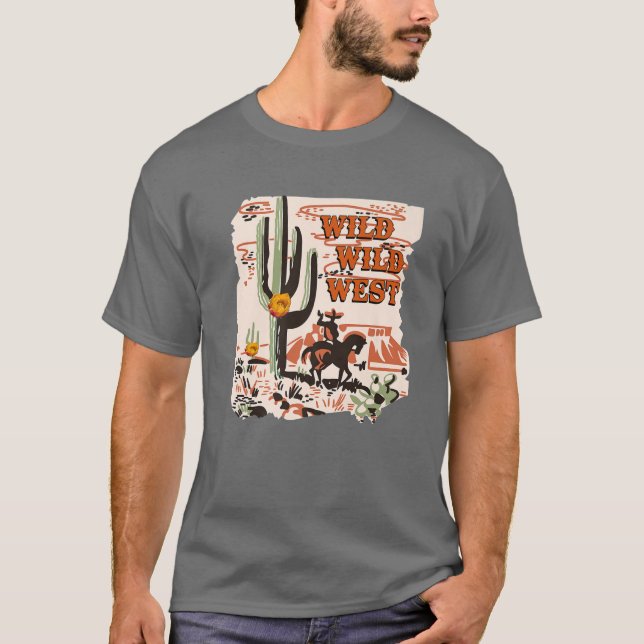 Retro Cowboys Vild Vilda western Desert Cactus Wes T Shirt (Framsida)