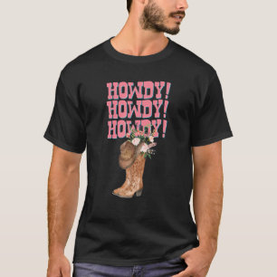 Retro Cowgirl Boots och Hat Howdy Westerna Land T Shirt
