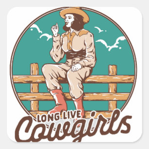Retro Cowgirl Charm: T-Shirt och Sticker Design Fyrkantigt Klistermärke