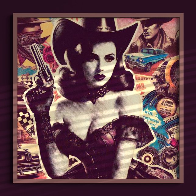 Retro Cowgirl Collage Poster (Skapare uppladdad)