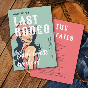 Retro Cowgirl Last Rodeo Glam Rosa Bachelorette Inbjudningar