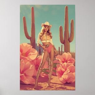 Retro Cowgirl Pin-Up – 1970-talets västerns öken Poster