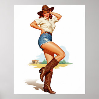 Retro Cowgirl Pin-up Art Poster