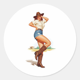 Retro Cowgirl Pin-up Art Runt Klistermärke