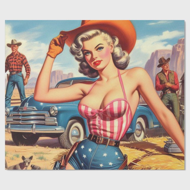 Retro Cowgirl Pin Up Presentpapper (Platt)
