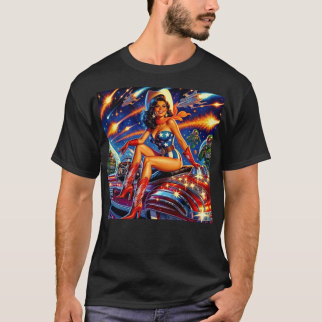 Retro Cowgirl Pin-Up T Shirt (Framsida)