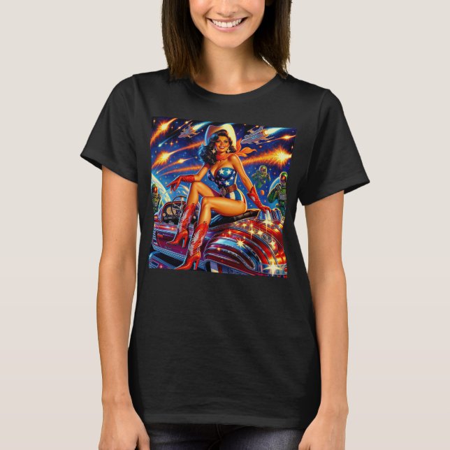 Retro Cowgirl Pin-Up T Shirt (Framsida)