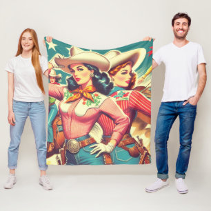 Retro Cowgirl Pin-ups Fleecefilt