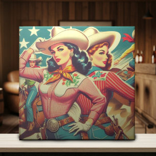 Retro Cowgirl Pin-ups Kakelplatta