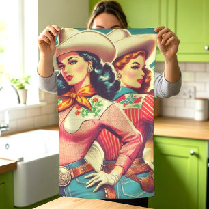 Retro Cowgirl Pin-ups Kökshandduk