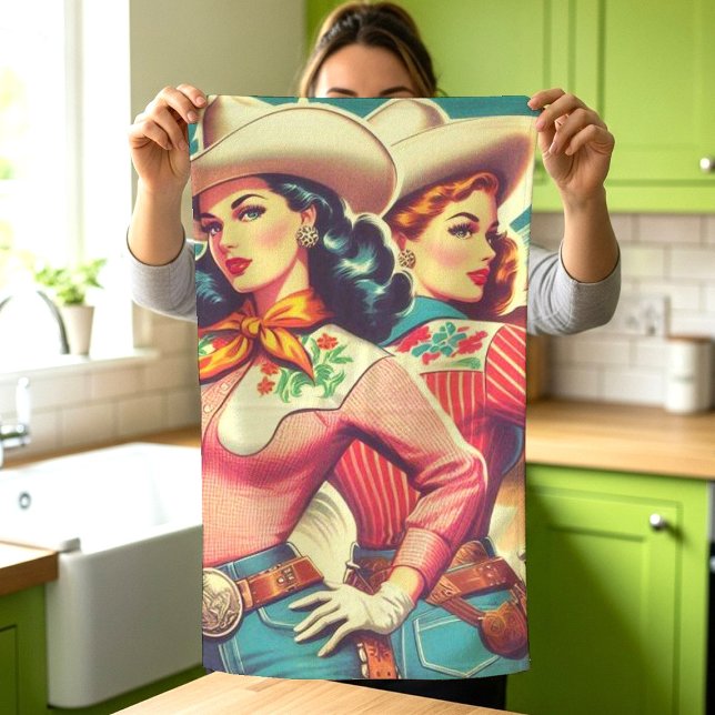 Retro Cowgirl Pin-ups Kökshandduk (Skapare uppladdad)
