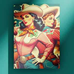 Retro Cowgirl Pin-ups Vykort